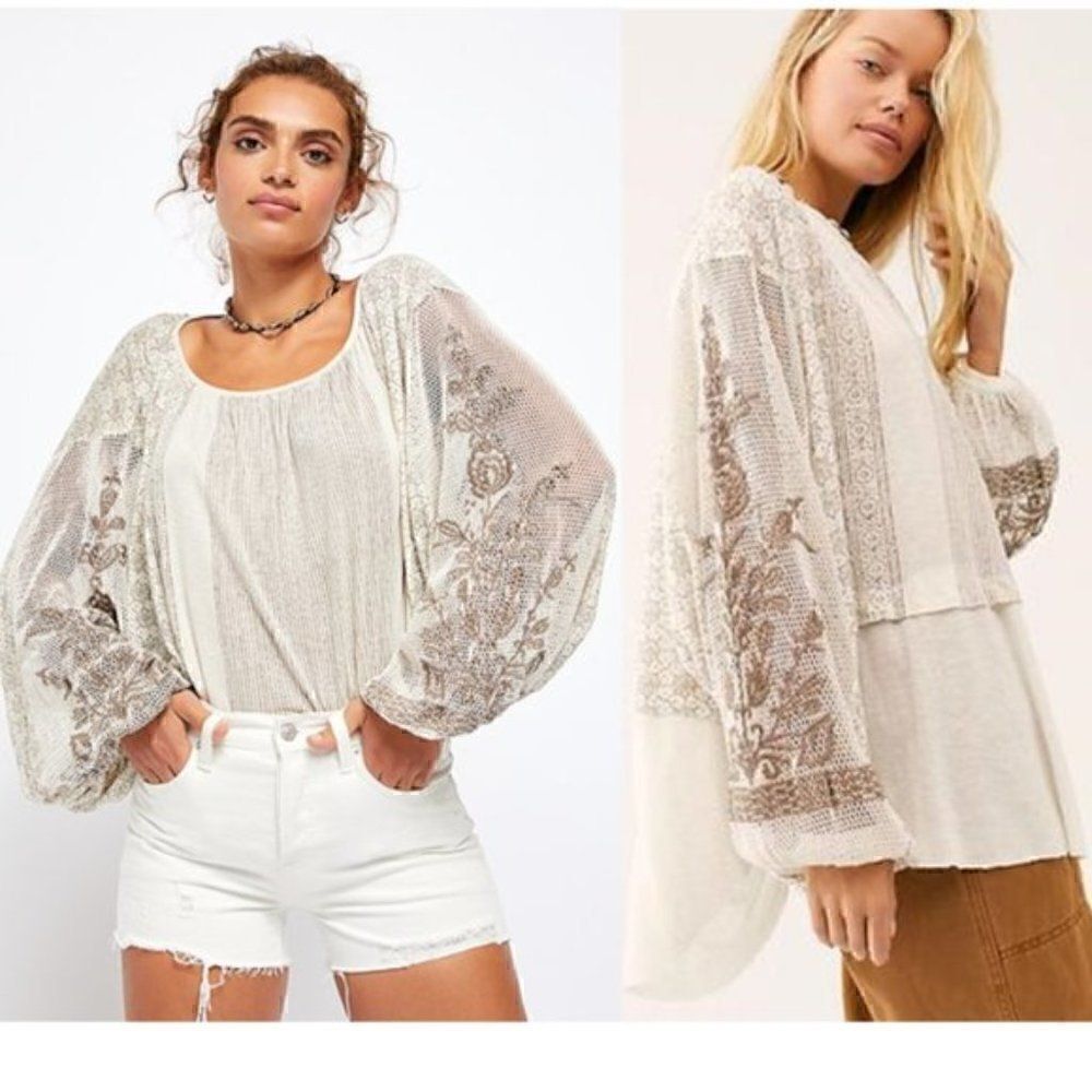 NEW $128 Free People Indigo Dreams Tunic Ecru